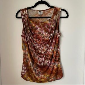 M Feather Print Cowl Shell Blouse